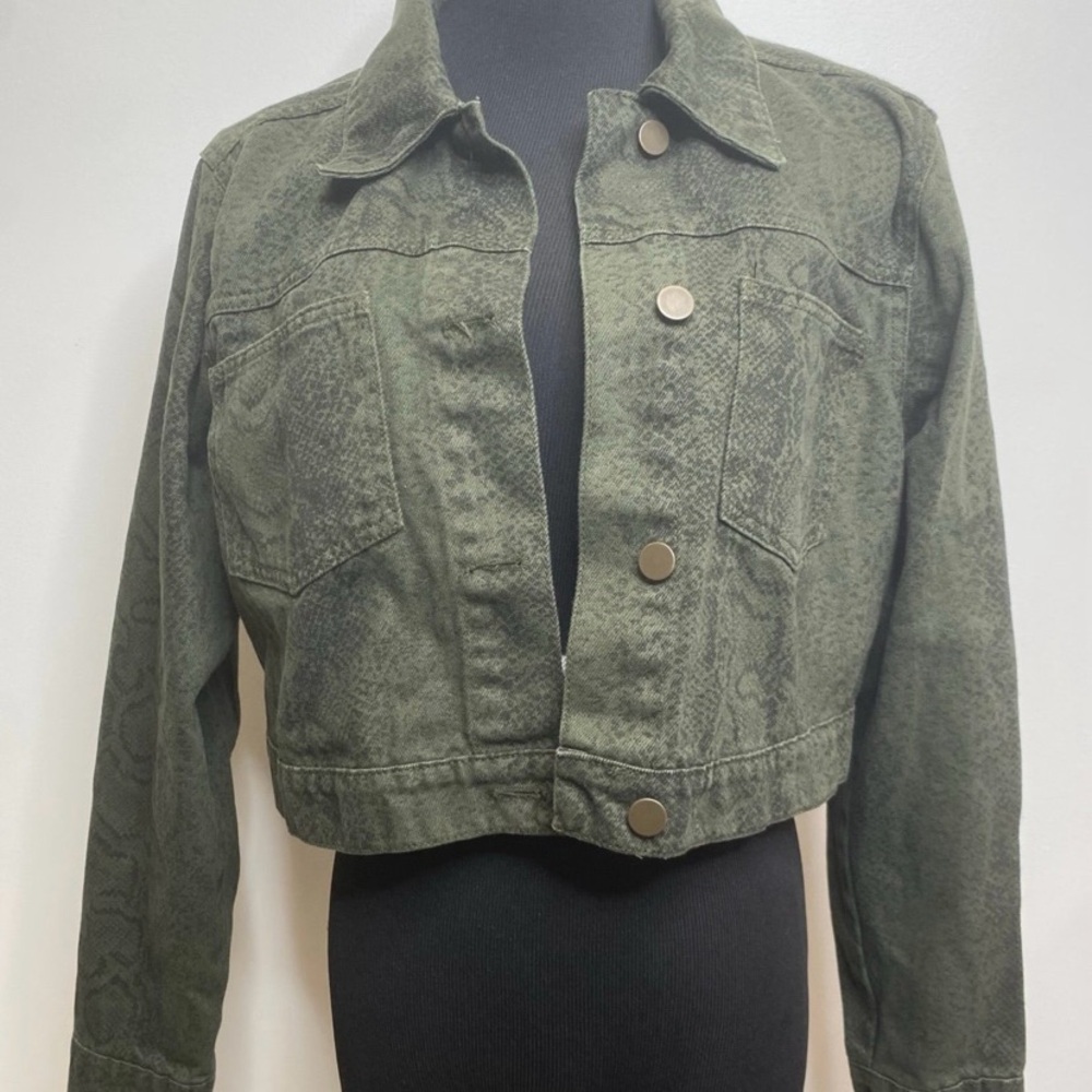 Hollister Dark  Green Cropped Jean Jacket